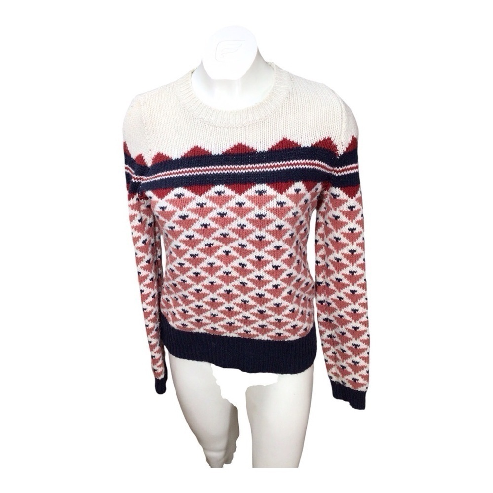 Abercrombie & Fitch Fair Isle Ivory Red Blush Blue Crewneck Sweater Women Small